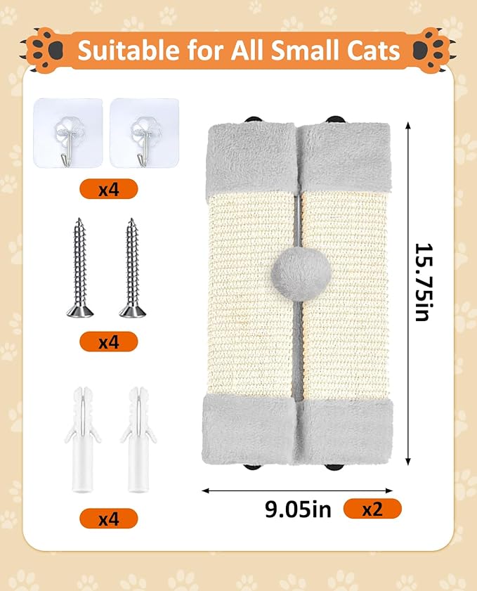 BNOSDM 3 Pack Cat Wall Corner Scratcher for Indoor Cats Walls Mounted Sisal Scratch Board Protector Vertical Anti Scratching Pad Protect Furniture Pet Wear Resistant Mat for Door Sofa