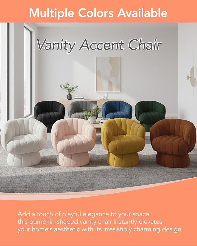 Vanity 360-Degree Swivel Accent Chair - Mid Century Modern Plush Round Makeup Chair, Relaxing Comfy Lounge Sofa Arm Chair, Idear for Living Room, Bedroom (Pink, Velvet Fabric)