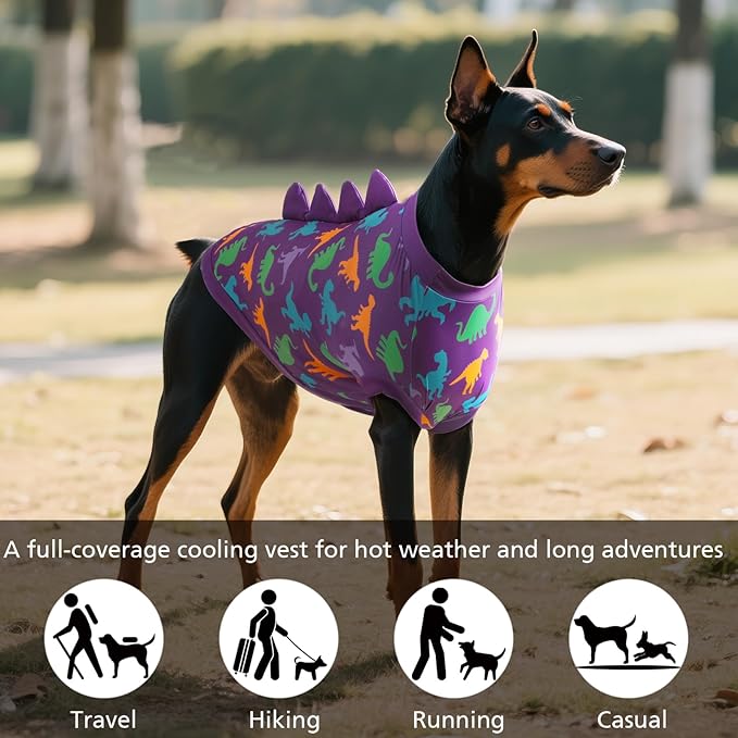 UPF 50+ Sun Protection Dog Shirt - Sleeveless Cooling Vest for Large Dogs Boy, Quick-Dry Pet T-Shirt with Funny Dinosaur Horns, UV Protective Breathable Dog Clothes U-COSBX01XXL