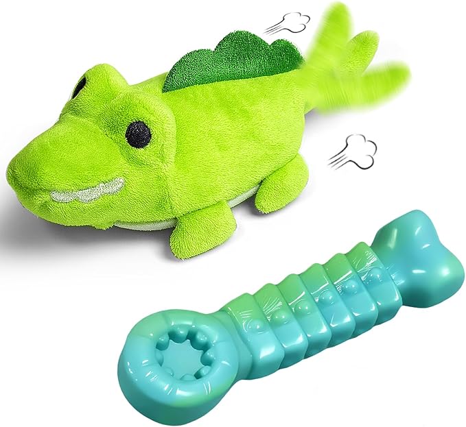 Peanut Tough Dog Toys for Aggressive Chewers - Indestructible Chew Toy Bone for M/L Breeds & 360° Random Movement, Tail Wagging & Catnip Stimulation - Electric Croc