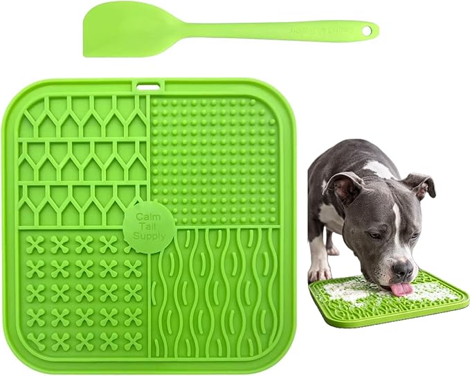 BPA-Free Silicone Dog Lick Mat with Spatula – Slow Feeder Enrichment Mat for Dogs & Cats – Strong Suction, Grooming Distraction, Freezer & Dishwasher Safe