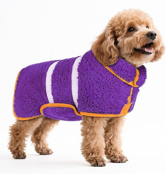 Bienbee Dog Bathrobe, Quick Drying Super Absorbent Dog Robes for After Bath, Warm Keeping Dogs Towel, Dogs Bath Supplies, Dark Purple S