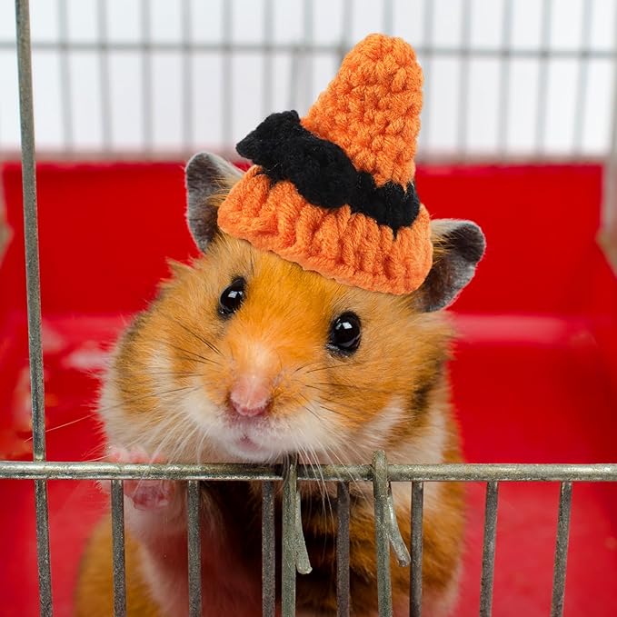 Kajaia 10 Pcs Hamster Hat Small Animals Cute Tiny Hat Mini Hand Knitted Hats for Snakes Pets Bearded Dragon Guinea Pig Bunny Costume Accessories Easter Holiday Parties(Elk Style)
