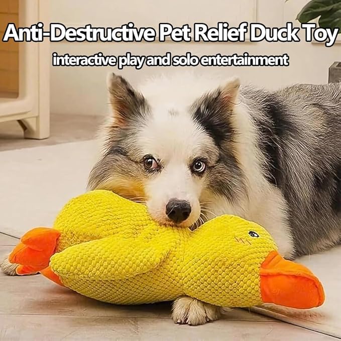 Anti-Destructive Pet Anxiety Relief Duck Toy, Calming Duck Toy for Dogs, Yellow Duck Dog Toy with Quack Sound, Soft Plush Stuffed Calming Duck Pillow for Puppy Keep Busy (M)