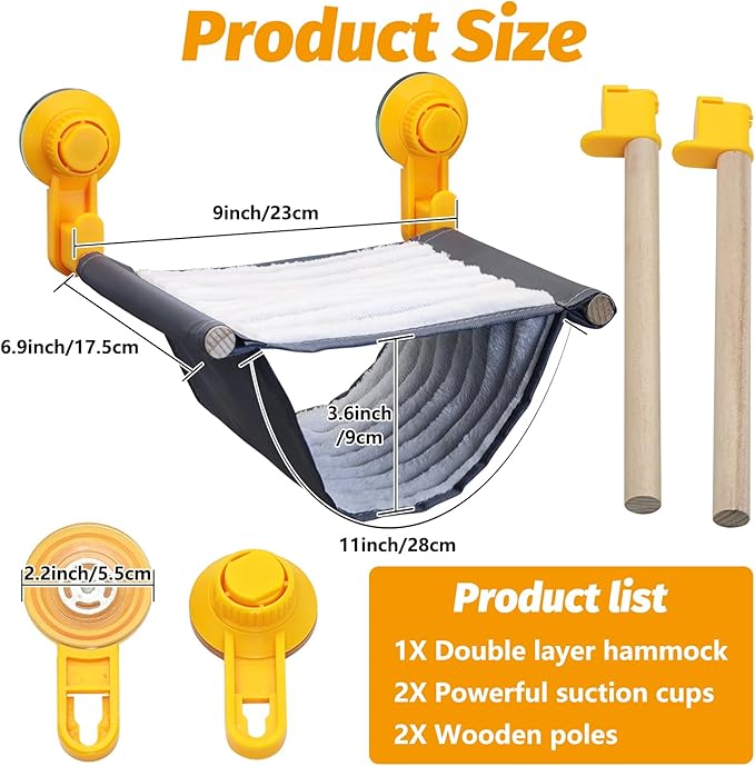 BNOSDM Bearded Dragon Windows Perch Reptile Hammock with Strong Suction Cups Soft Warm Lizards Bed Double Layered Cage Accessories for Chameleon Geckos Snakes Grey Flannel 9''x 7.2''x 4.7''