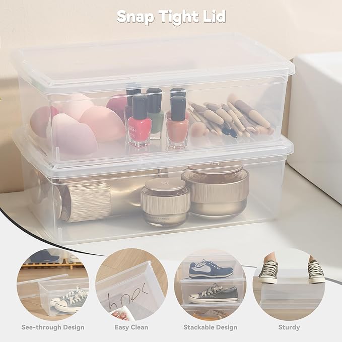 novelinks 6 Quart Clear Plastic Storage Bins with Transparent Lids Stackable Box Craft Storage Organizing Container Sensory Bin,8 Pack