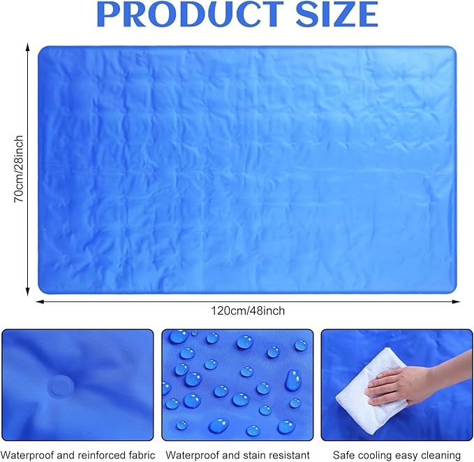 Cooling Pad Mat for Sleep Cooling Mattress Pad Gel for Bed, Relieve Pain, Summer Hot Flashes, Adult, Pets, No Water or Electricity Required(Plain,Blue,48 x 28 Inch)