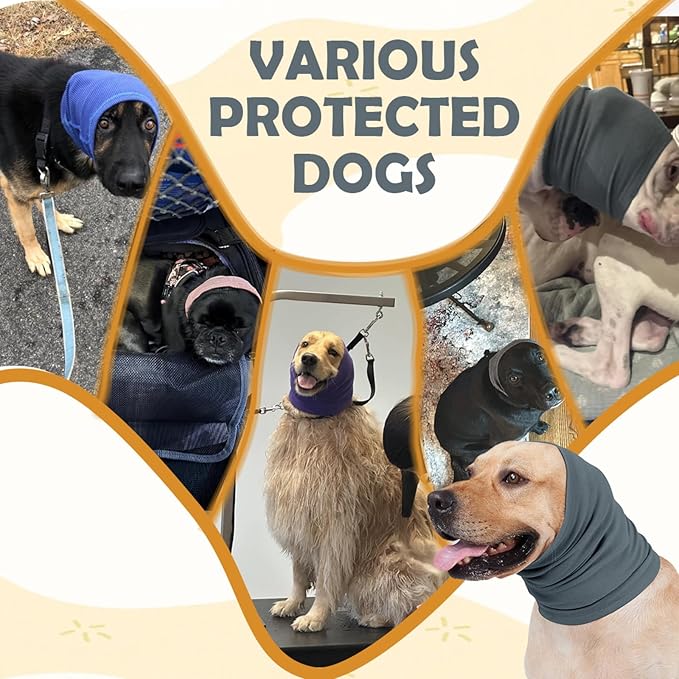 Dog Calming Hoodie Head Wrap,No Shake Anxiety Relief Quiet Thunder Vest for Dogs,Ear Protection Head Muffs for Grooming,Pet Covers for Fireworks,Vet Visits,Bathing,Grey Blue,S