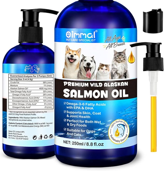 Omega 3 Fish Oil for Dogs -8.8 FL.OZ Salmon Oil for Dogs & Cats - Dog Fish Oil Supplement - Omega 3 Fish Oil for Pet Skin and Coat, Shedding, EPA + DHA, golden