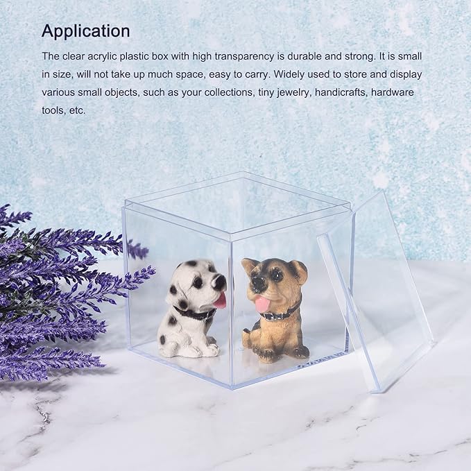 MECCANIXITY Clear Acrylic Plastic Storage Box Square Cube Display Case with Lid, 8.1x8.1x8.1cm Container Box for Small Item, Pack of 4
