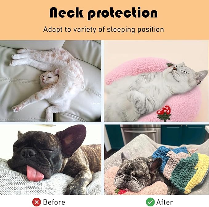 U-Shaped Calming Pillow for Cats and Dogs - Super Soft Plush Fabric, Cozy Headrest, Neck Support for Deep Sleep, Kitten Headrest, Pet Bed (Blue)