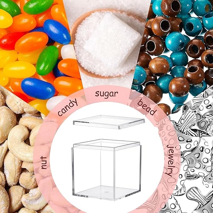Acrylic Box with Lid,2 Packs Clear Square Cube Plastic Box for Organize Small Acrylic Square Cube Storage Container Drawer Organizer for Birthday Valentine's Day Party Favor