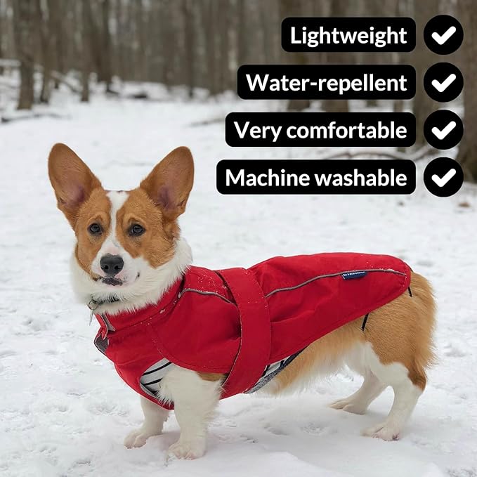 DJANGO Dog Jacket & Raincoat – Lightweight Water-Resistant Coat for Small, Medium, Long Dogs, Dachshunds – Reflective, Adjustable Fit, Harness-Compatible, Easy-Access Harness Hole - Lilac Purple Large