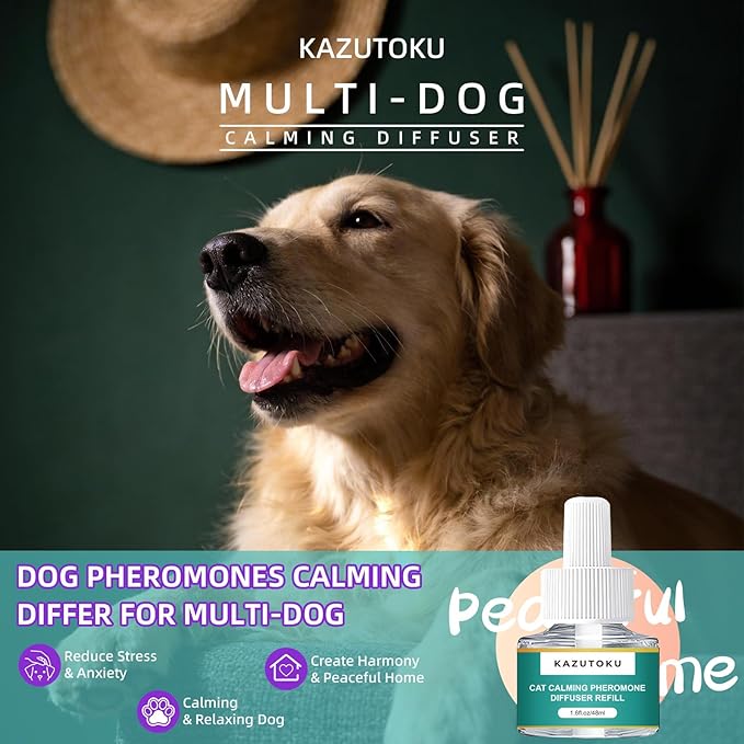Dog Calming Pheromones Diffuser, 6 in 1 Kit Appeasing Pheromone Diffuser to Calm Dogs, with 2 Plug in Diffuser+4 Refill 48ml, Reduce Aggression Fighting Scratching Barking Stress, 120 Days Supply