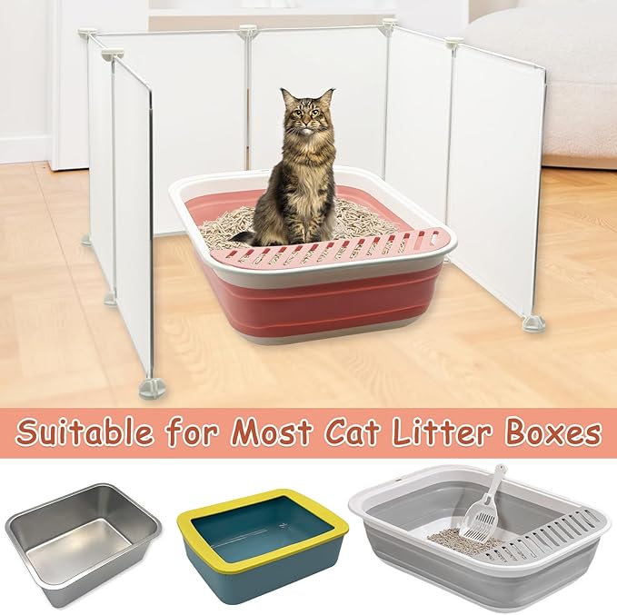 VCEPJH Cat Litter Box Enclosure Splash Guard Extra Large High Wall Pee Shields DIY Privacy Screen for Litterbox Barriers L24 xW22.8xH15.7 in White (Kitty Boxes Not Included)