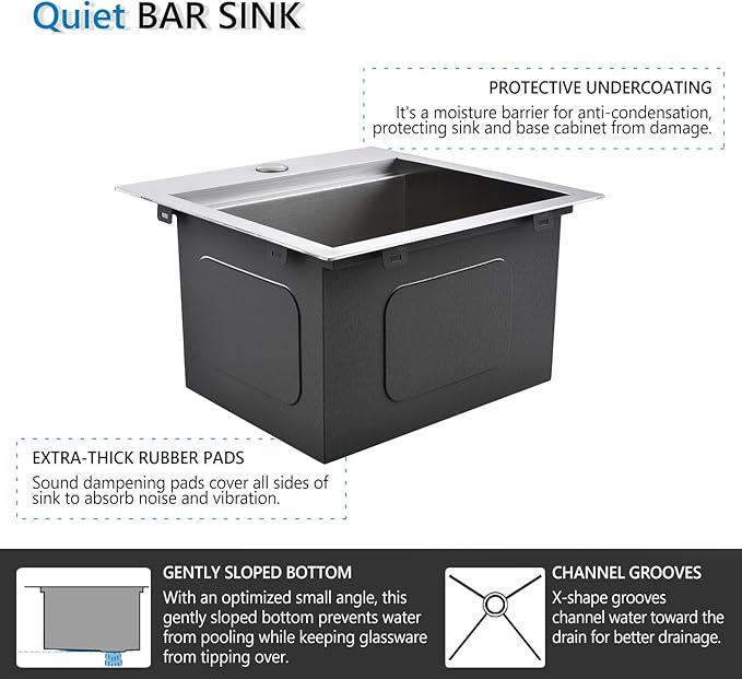 Stainless Steel Drop-In Bar Sink 15x15 Inches Single Bowl Small Workstation Kitchen Sink, Doirteal Top Mount 15 Inch Bar Sinks Outdoor Wet Bar Prep Sinks With Accessories