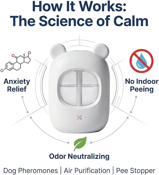 Portable Dog Calming Pheromone Diffuser| 30-Day Supply for Anxiety, Barking, Stress & Indoor Urination Relief | Vet-Approved, No Outlet Needed