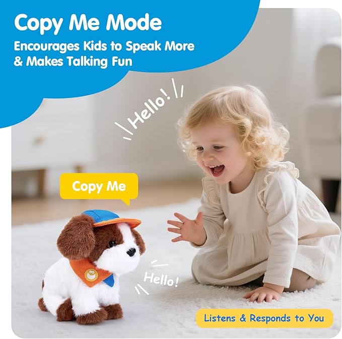 hahaland Robot Dog Realistic Interactive Plush Kids Toy Voice Controlled Talking Acts Like a Real Puppy with 12 Commands, Singing & Dancing, Emotional Support Pet Toy Gift for Boys & Girls Ages 3+