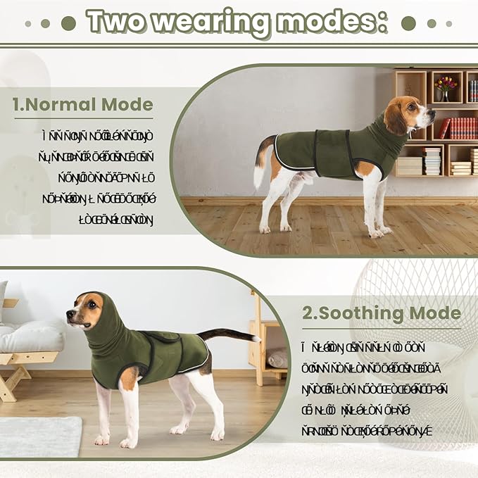 IDOMIK Dog Anxiety Calming Hoodie,Breathable Dog Anxiety Jacket Vest Coat for Thunderstorms,Fireworks,Vet Visits,Separation,Adjustable Dog Hoodies for Noise Block & Ear Protection Recovery,Green,3XL