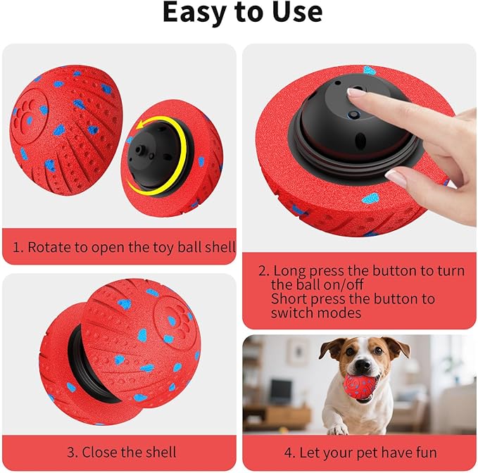 2-in-1 Interactive Dog Ball Toy for Aggressive Chewers, Automatic Moving & Bouncing E-TPU Dog Ball, 3 Modes Smart Pet Toy with Motion Sensor (Red)