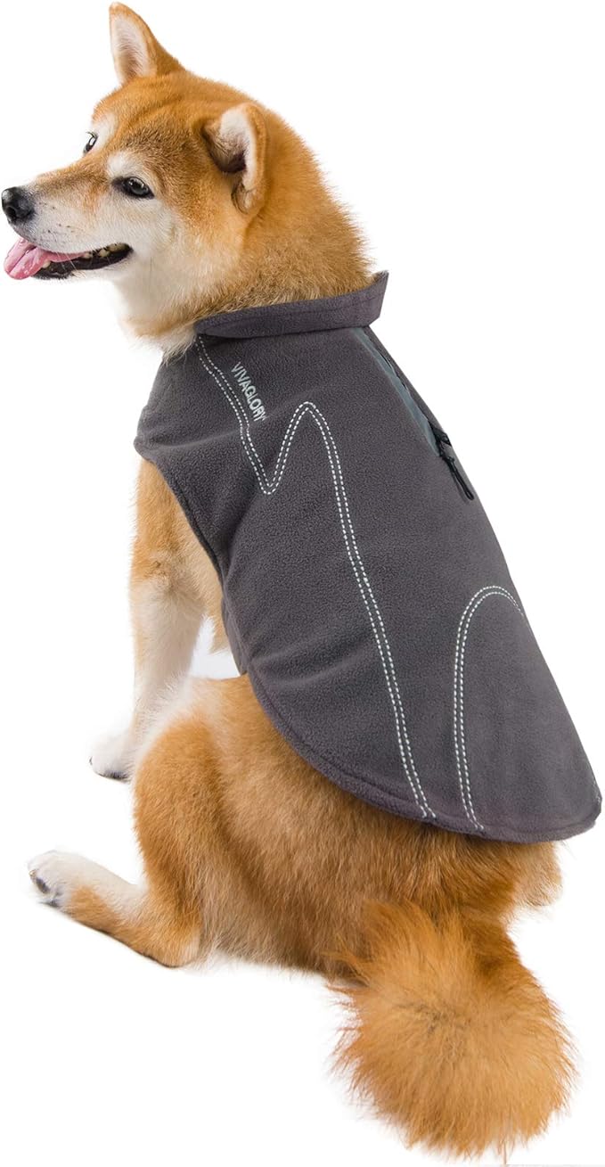 VIVAGLORY Dog Fleece Coat Warm Jacket with Hook and Loop Fastener, Easy to Take on and Off, Winter Vest Sweater for Small Medium Large Dogs Puppy Windproof Clothes for Cold Weather, Grey, S