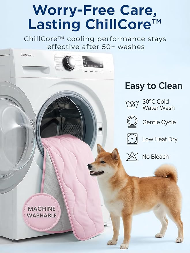 Dog Cooling Mat for Extra Large Dogs, 43"x32" Breathable Self Cooling Crate Mat for Dogs & Cats, QMAX>0.5 Portable Washable Pet Cooling Mat for Dog Bed, Thickened Cool Fiber Indoor/Outdoor Summer,Pink