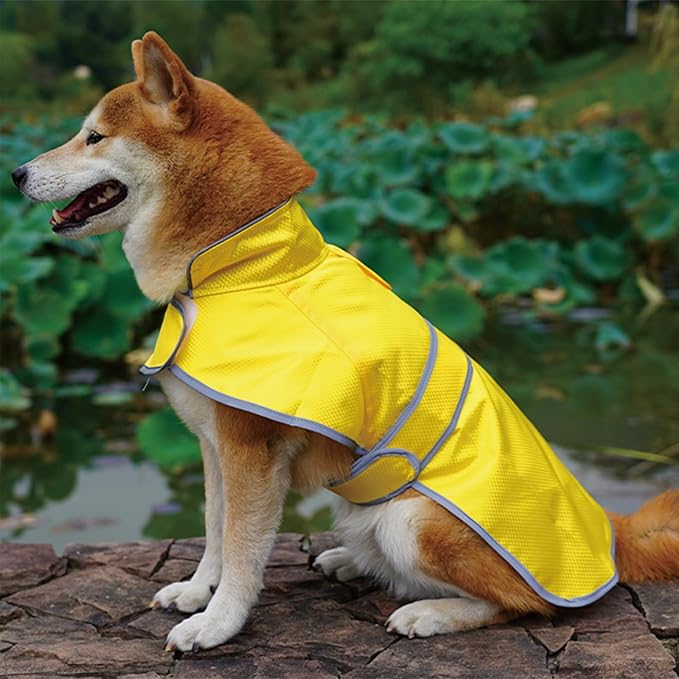 Dog Raincoat| Waterproof Adjustable & Lightweight Dog Jacket with Reflective Strips| Easy Step-in Closure for All-Weather| Fits Small Medium Large Dogs(Yellow,Medium)