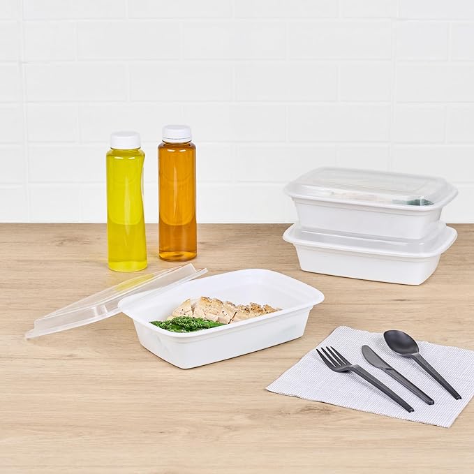 Restaurantware-Asporto 38 Ounce Take Out Containers, 100 Food Containers With Lids - Microwavable, Disposable, White Plastic To Go Boxes For Food, No BPA, For Take Out And Delivery