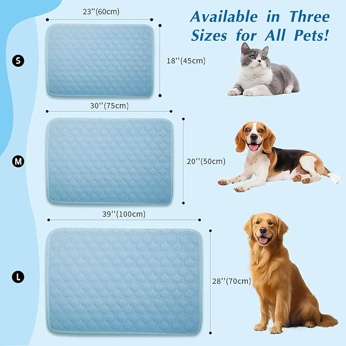 Mannice Upgraded Self-Cooling Mat for Dogs & Cats - Thicken, Washable, Non-Toxic, Foldable & Non-Slip Dog Cooling mat Pet Cooling Pad for Indoor, Outdoor, Car- Perfect for Summer (Blue, XS)