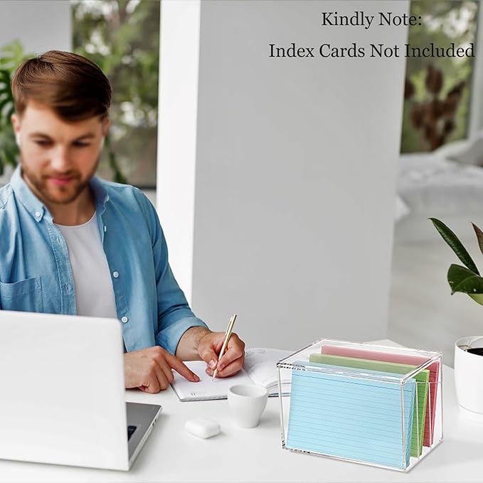 BTSKY Clear Acrylic 5 x 8 inch Index Card Box with Sign Lid & Removable Inserts, Divided 3-Compartment Index Card Holder Notecard Box Photo Storage Organizer for Filling Note Cards,Flashcards, Recipes