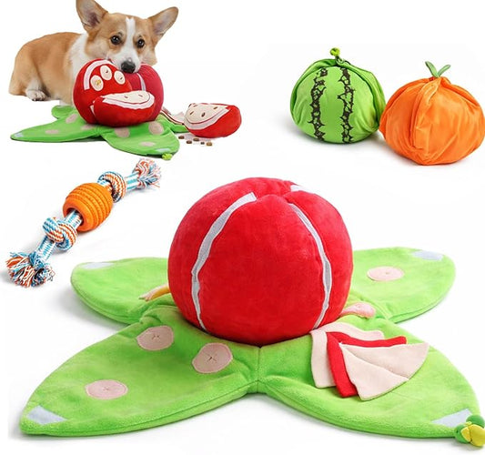 Orange Hide-and-Seek Plush Dog Toy, Watermelon Dogs Toy, 3 in 1 Interactive Snuffle Puzzle Dog Toys with Crinkle Papers for Small Medium Dogs Nosework Enrichment for Boredom Relief (Watermelon)