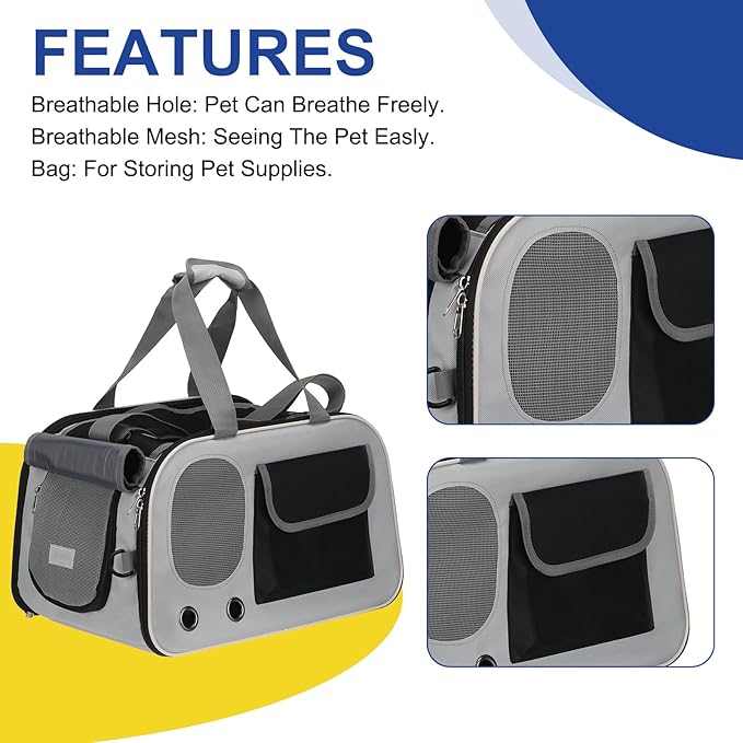 Pet Backpack Carrier, Portable Expandable and Ventilated, Oxford Cloth Dogs Cats and Small Animals Travel Bag 17.72", (Black, 1 Pcs), Intended for Hiking/Camping/Traveling
