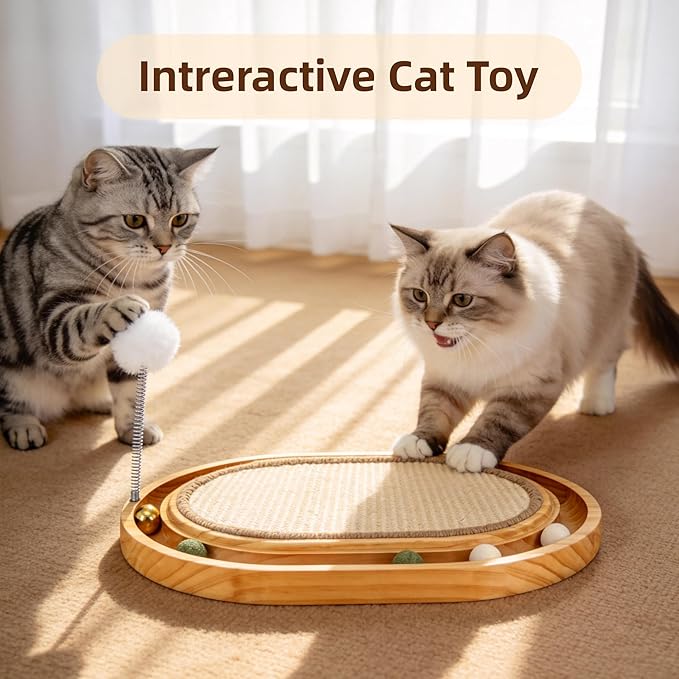 Cat Scratcher, Cat ScratchSisal Pad with Ball Track Spring Ball, Kitten Interactive Toy for Indoor Cats, Satisfies Kitten’s Scratching, Chasing and Hunting