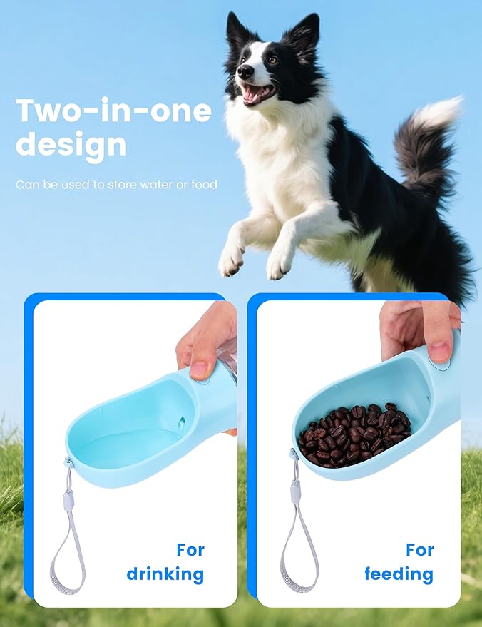 Dog Water Bottle, Portable Pet Travel Water Bottle with Food Container, Leak Proof Puppy Water Bowl Outdoor Dog Water Dispenser for Pets Outdoor, Travel, Walking(13oz)