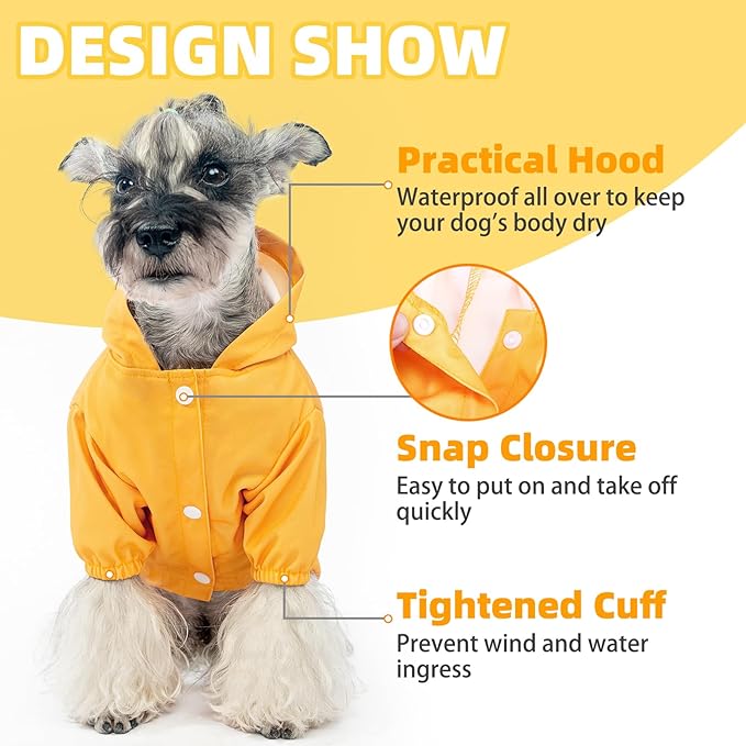 PUPTECK Dog Raincoat with Hood & Harness Built-in, Waterproof Dog Rain Jacket Slicker Poncho Reflective Vest Clothes for Rainy Snowy Winter Cold Days, Yellow M