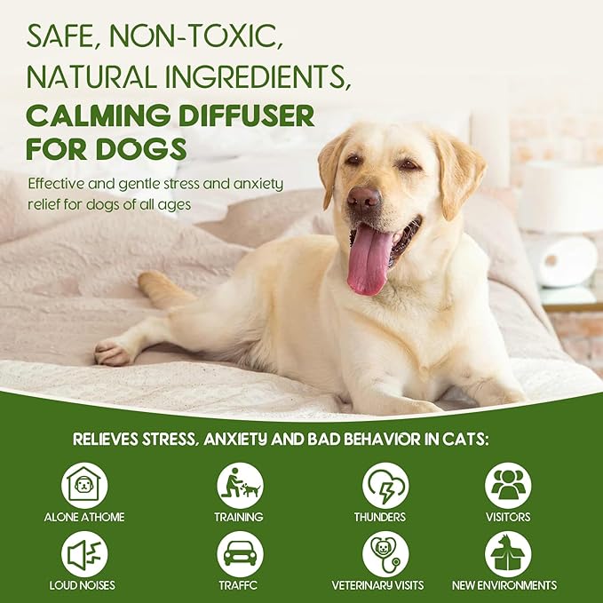 80S Dog Calming Diffuser, 4-in-1Dog Pheromones Calming Diffuser - for Stress, Destructive Behavior, Pee Accidents, Separation Anxiety, Barking, Aggression & Chewing - Help Train Dogs to Pee