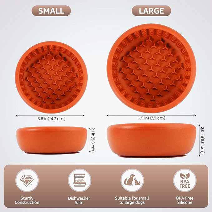 Dog Lick Bowl, ZOURYNUA Non-Slip Slow Feeder Dog Bowls, Enrichment Licking Mat for Distraction, Anxiety Relief Treat Dispenser Freezer, BPA Free Silicone & Dishwasher Safe (Orange, Small)