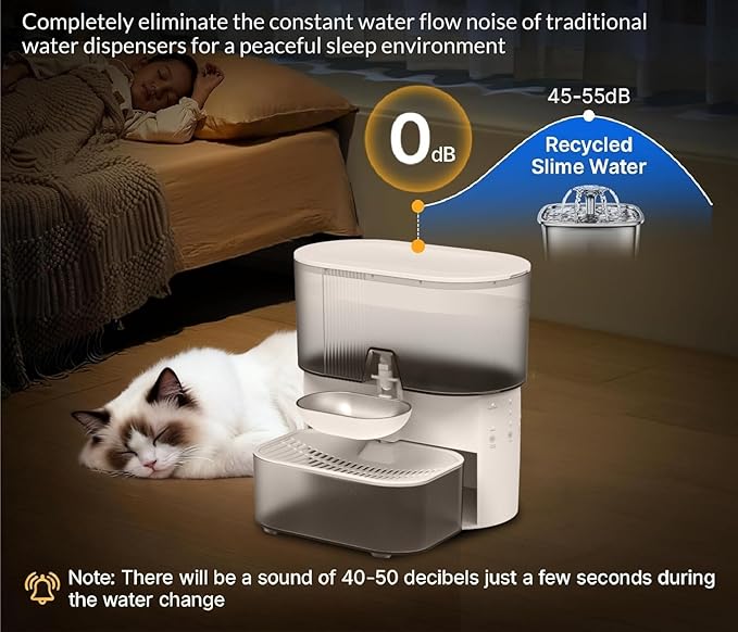 Compatible for 3L Wireless Pet Water Fountain No Filter SUS Bowl Wastewater Separation White for Cats Dogs