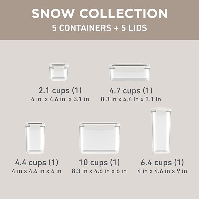 Bentgo Pantry - 10-Piece Airtight Food Storage Containers, Clear, Stackable Kitchen & Pantry Organization, Locking Lids for Freshness, BPA-Free Plastic - Ideal for Sugar, Flour, & More (Snow)