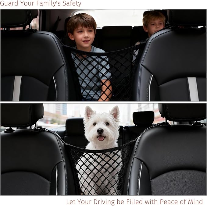 Dog Car Net Barrier, Elastic Divider Seat Back Barrier Dog Net for Car, Car Net for Dogs with Hooks, Back Seat Barrier Divider for Pet Kids Cars SUV Van Traveling