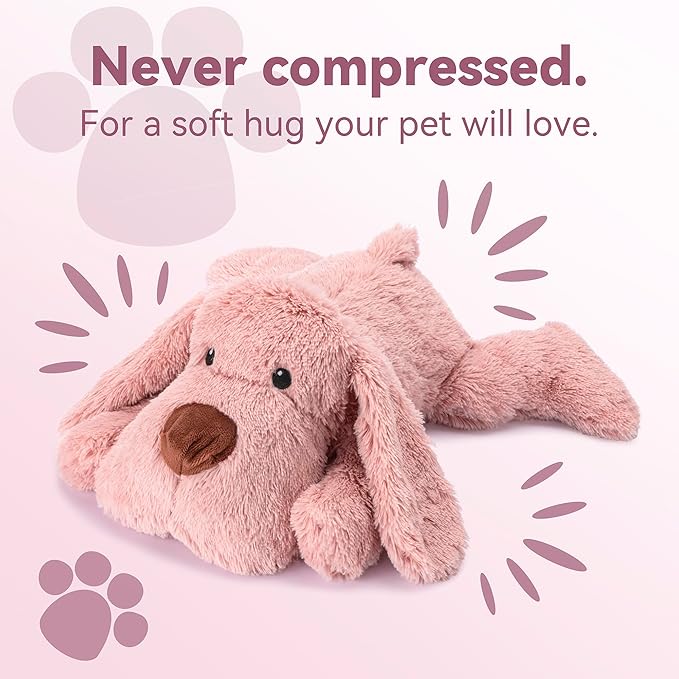 Heartbeat Puppy Toy Dog Heartbeat Toy for Anxiety Relief and Calming Aid, Heartbeat Stuffed Animal for Comfort Sleep Aid Crate Training Cuddle, Pink