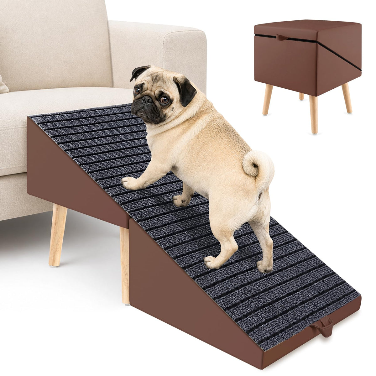 Dog Ramp Ottoman, 2-in-1 Foldable Ottoman Ramp for Couch - Image 1