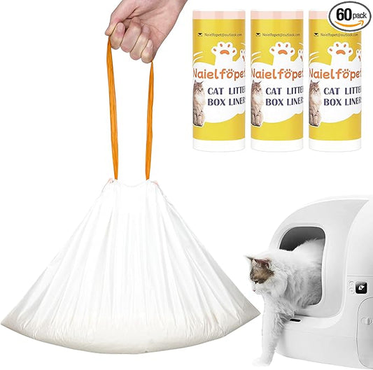 60 Count Cat Litter Box Liner Bags, 21" x 11" Disposable Portable Cat Litter Waste Receptacles Bags Compatible with PETKIT PuraX PuraMax PuraMax2 Self-Cleaning Litter Box
