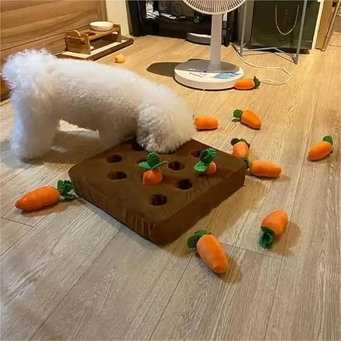 2-in-1 Carrot Plush Puzzle Dog Toy, Non-Slip Nosework Feed Game for Aggressive