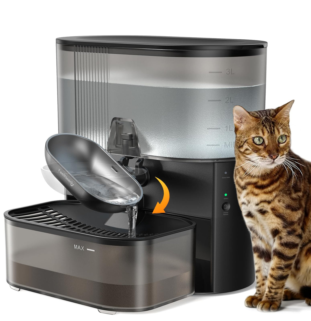 Wireless Cat Water Fountain No Filters, Wastewater Separation - Image 1
