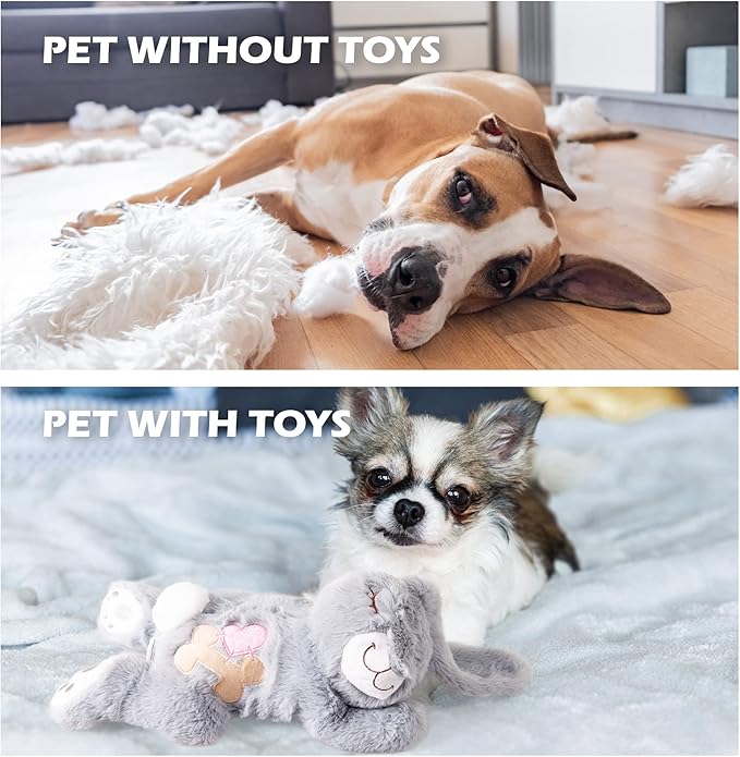 PetPrime Dog Heart Beat Puppy Plush Rabbit Toy - with Warmer Bag Pet Soft Anxiety Puppy Relief Toy Heartbeat Stuffed Animal Sleeping Buddy Anxiety Dog Toy (Grey Rabbit)