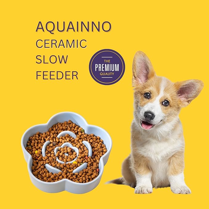 Slow Feeder Dog Bowls Ceramic, Slow Bowl, Slow Eating Healthy Design for Small Medium Size Dogs, Dog Dishes to Slow Down Eating,Anti Gulping (Light Blue, Medium)