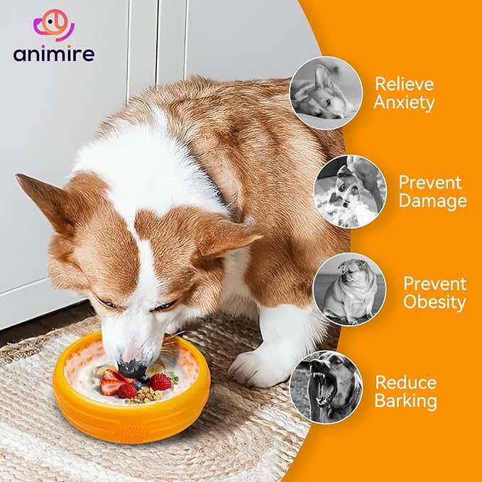 Dog Lick Bowl, Animire Freeze Lick Mat for Dogs, Non-Slip Slow Feeder Licking Bowl Enrichment Treat for Distraction Anxiety Relief, Food Grade Silicone, Dishwasher Safe(Orange,XL)