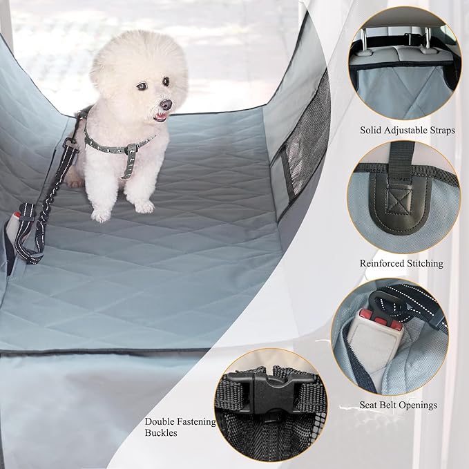 VIVAGLORY Dog Seat Cover Easyhammock Dog Hammock, Seat Cover for Car SUV & Truck, Back Backseat Split Hair Resistant Protector for Pet, Large, Grey