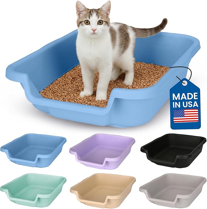 KittyGoHere Senior Cat Litter Box, Small Litter pan, Open Top Low Entrance Kitty Litter Box, Lightweight Low Entry Litters Box, Durable, Made in USA (Little Boy Blue)
